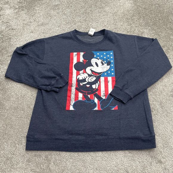 Disney Mickey Mouse Graphic Pullover Sweatshirt Mens XL Blue Crew Neck Casual - Picture 1 of 12